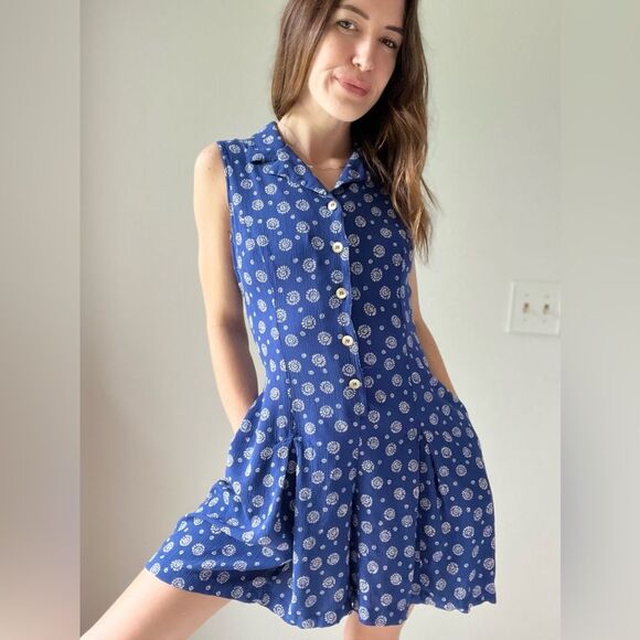 Vintage LIZSPORT Blue 90s Swirl Sun Print Romper - Picture 10 of 13